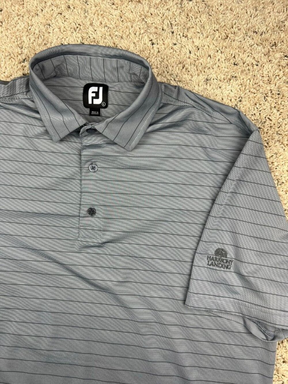 FOOTJOY FJ Men's Gray Striped Golf Polo Shirt Harmony Landing Logo Size Large